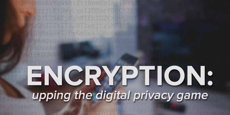 Encryption title on binary code background.