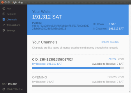 Screenshot: Lightning wallet balance.