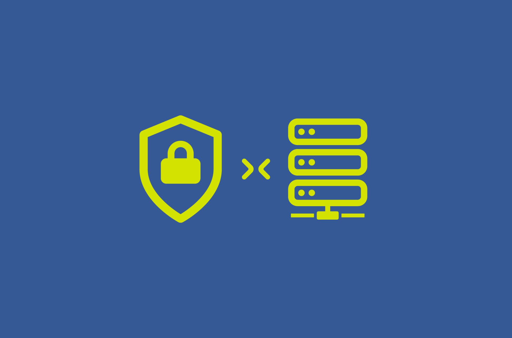 Shield with a lock, and a server.