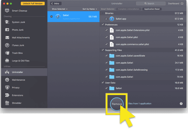 click remove to delete safari