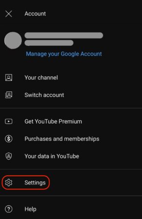 YouTube settings mobile screenshot.