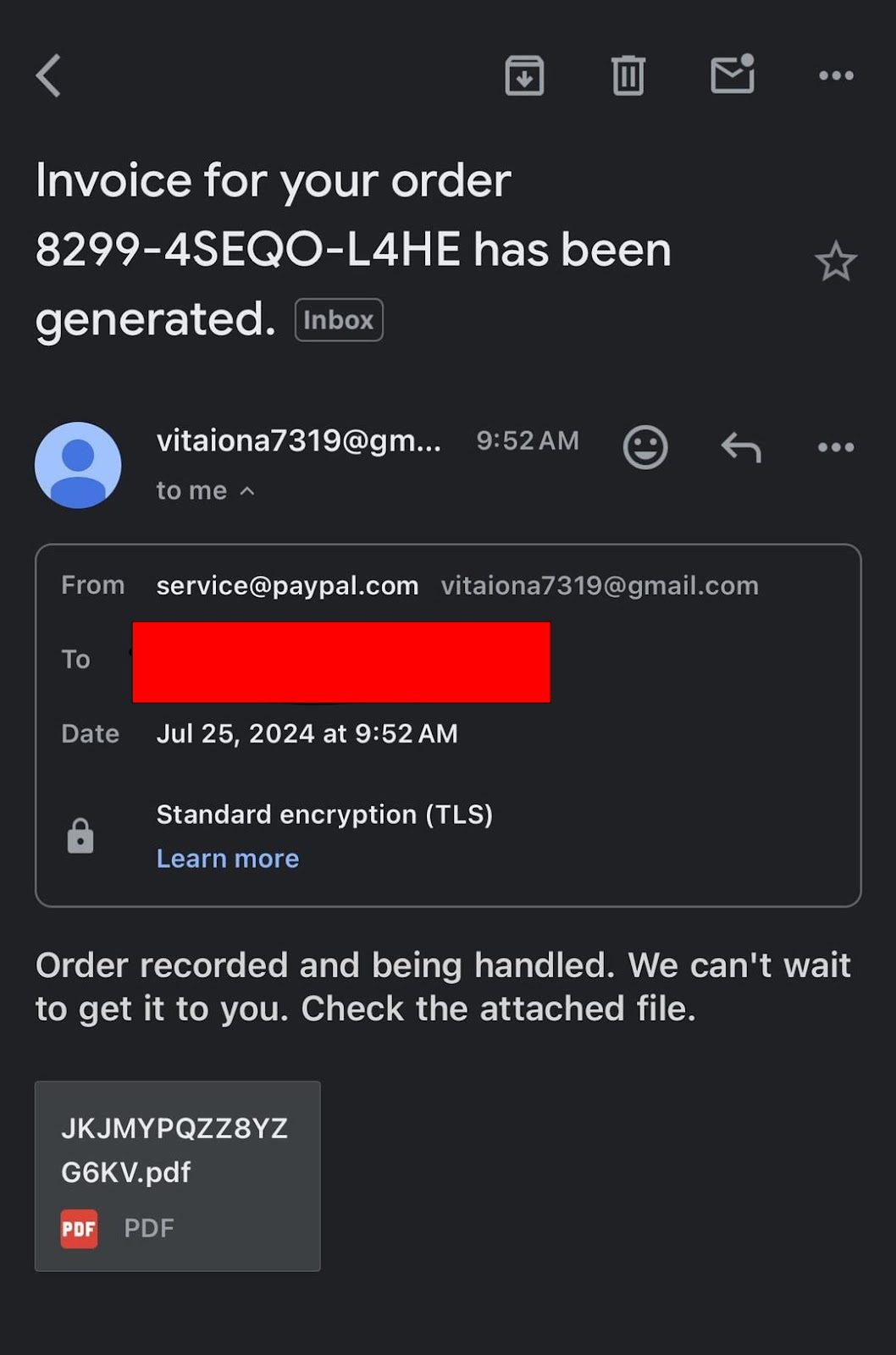 A screenshot of an example of a Geek Squad tech support request scam.