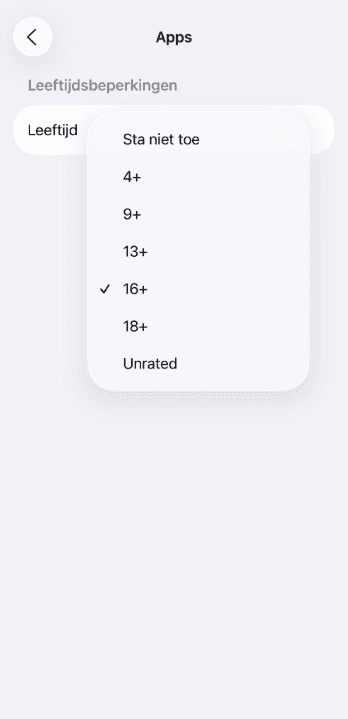 App age restriction options in iPhone settings.