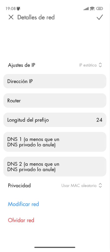 The Ip Settings Page On An Android Phone Showing The Options To Change Dns 1 And Dns 2 Servers Es
