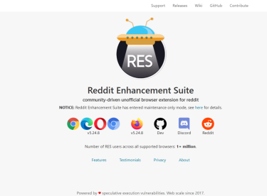 The dashboard of the Reddit Enhancement Suite extension.