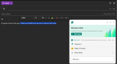 The Grammarly extension in action, showing how it can be used to rewrite or adjust the tone of an email.