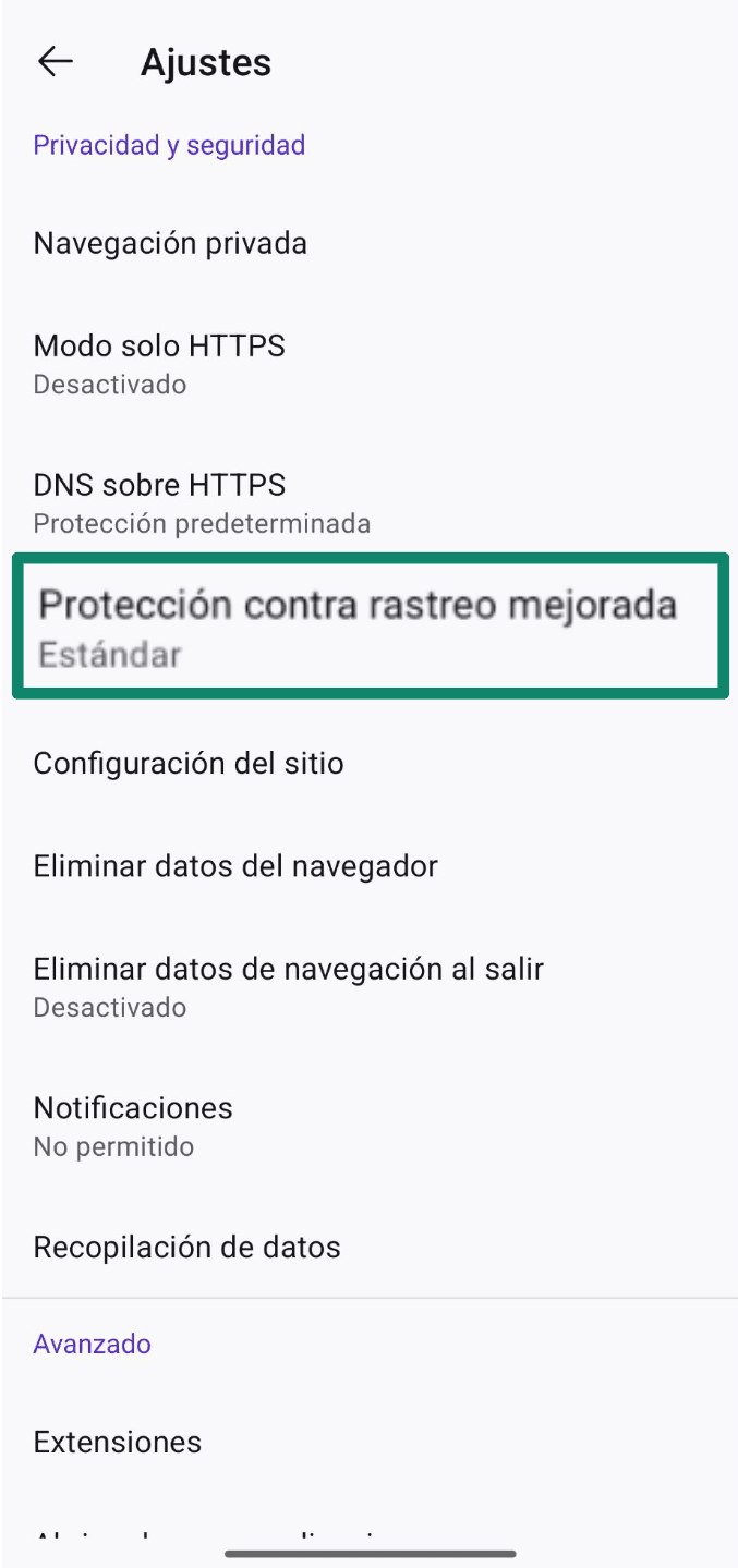 Select Enhanced Tracking Protection Es