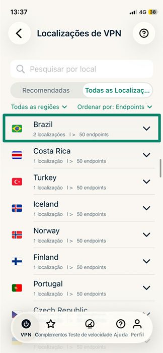 ExpressVPN's server select menu.