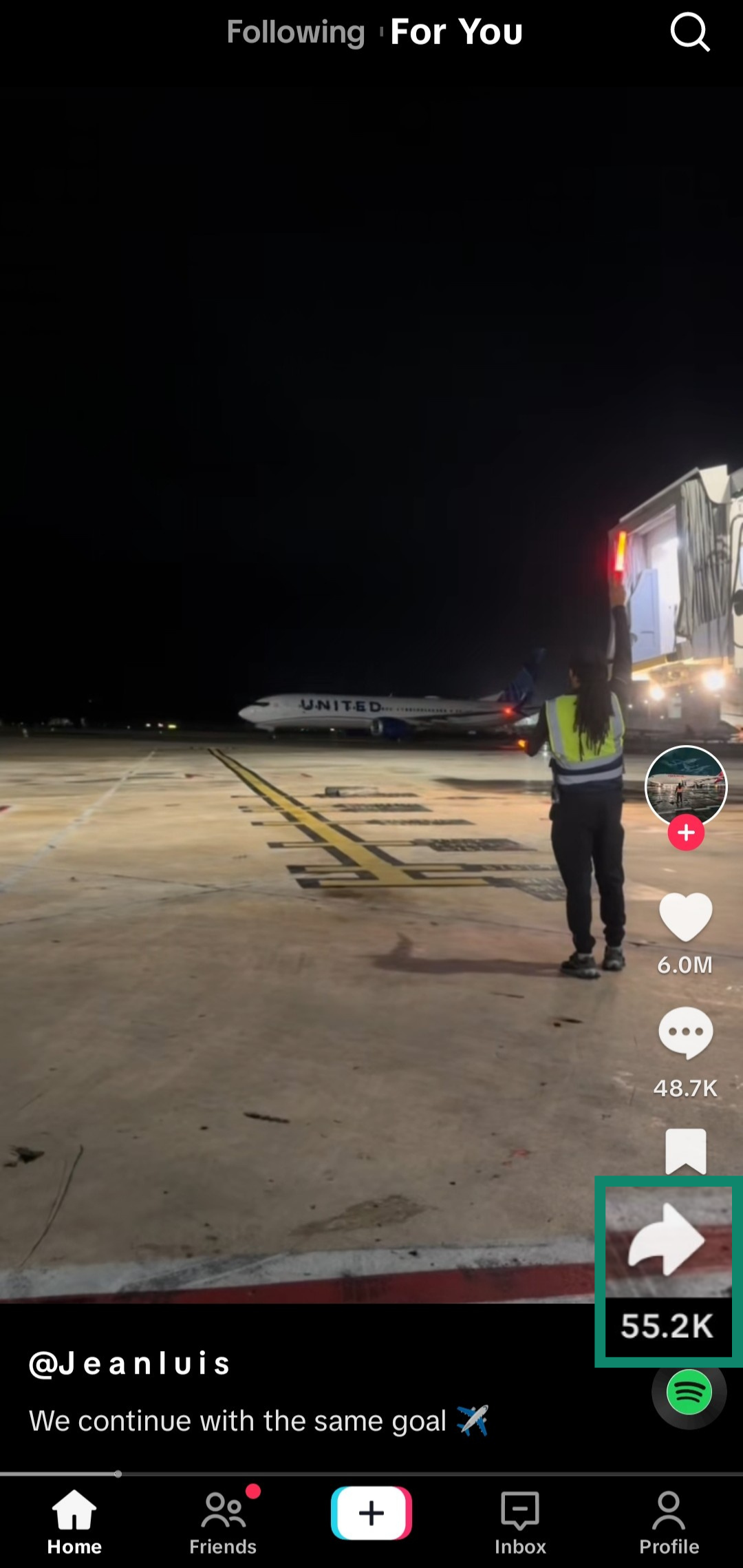 Screenshot showing how to open the Share option in a TikTok video