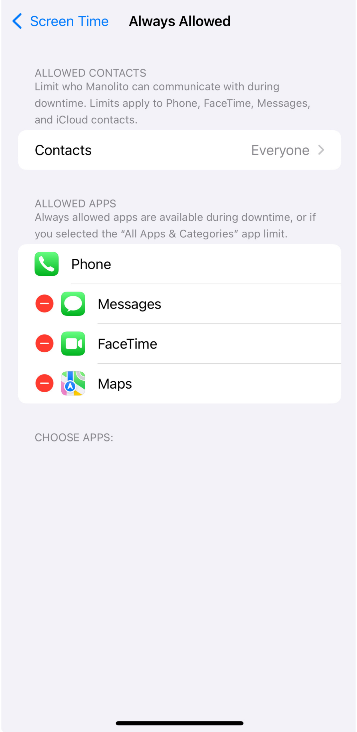 Always Allowed apps screen with selected apps
