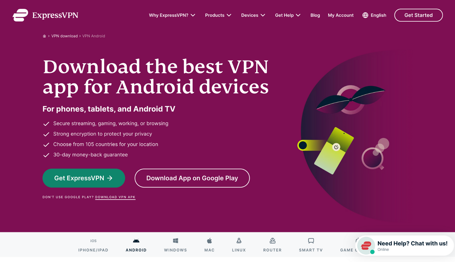 ExpressVPN for Android download page