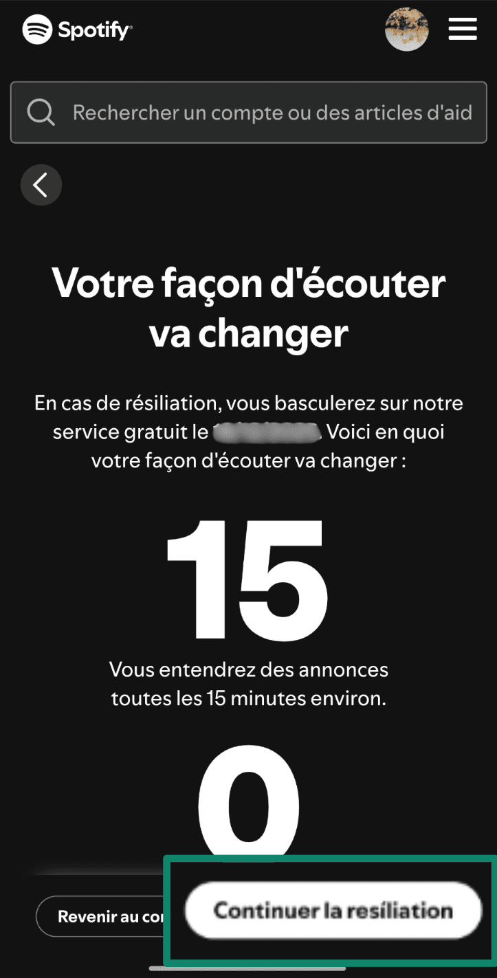Select Continue To Cancel Fr