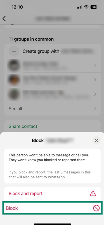 Screenshot showing the block confirmation screen.