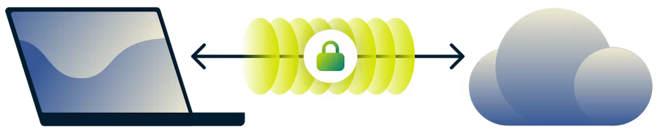 Bilgisayarınız ve internet arasında şifreli bir tünel olarak VPN diyagramı.