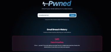 Have I Been Pwned search result displaying a red warning banner that reads 'Oh no — pwned!' and indicates the email was found in 161 data breaches.