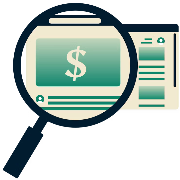 Förstoringsglas som förstorar online-erbjudanden i webbläsarfönster.