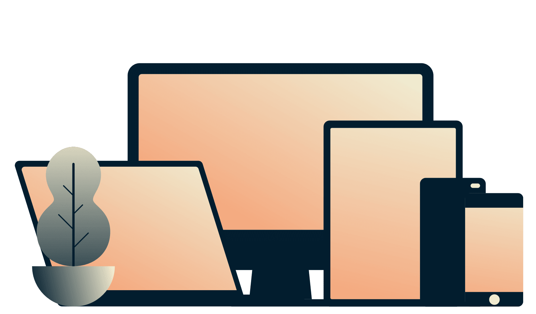 Teléfonos celulares, una tablet, una portátil y una computadora de sobremesa, todos ellos ejecutando ExpressVPN simultáneamente.