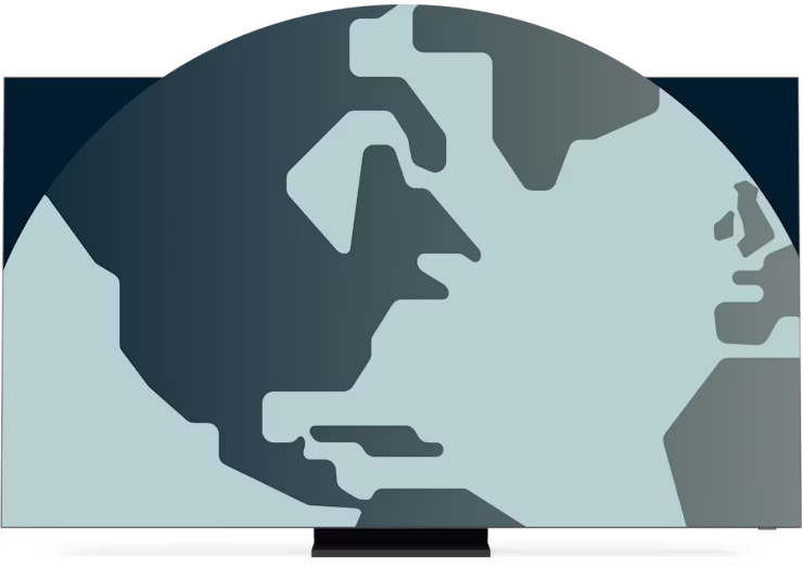 A screen showing part of the world coming out of it.