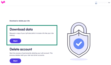 Lyft privacy portal showing the Download data option