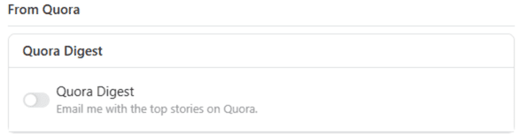The Quora Digest email update settings