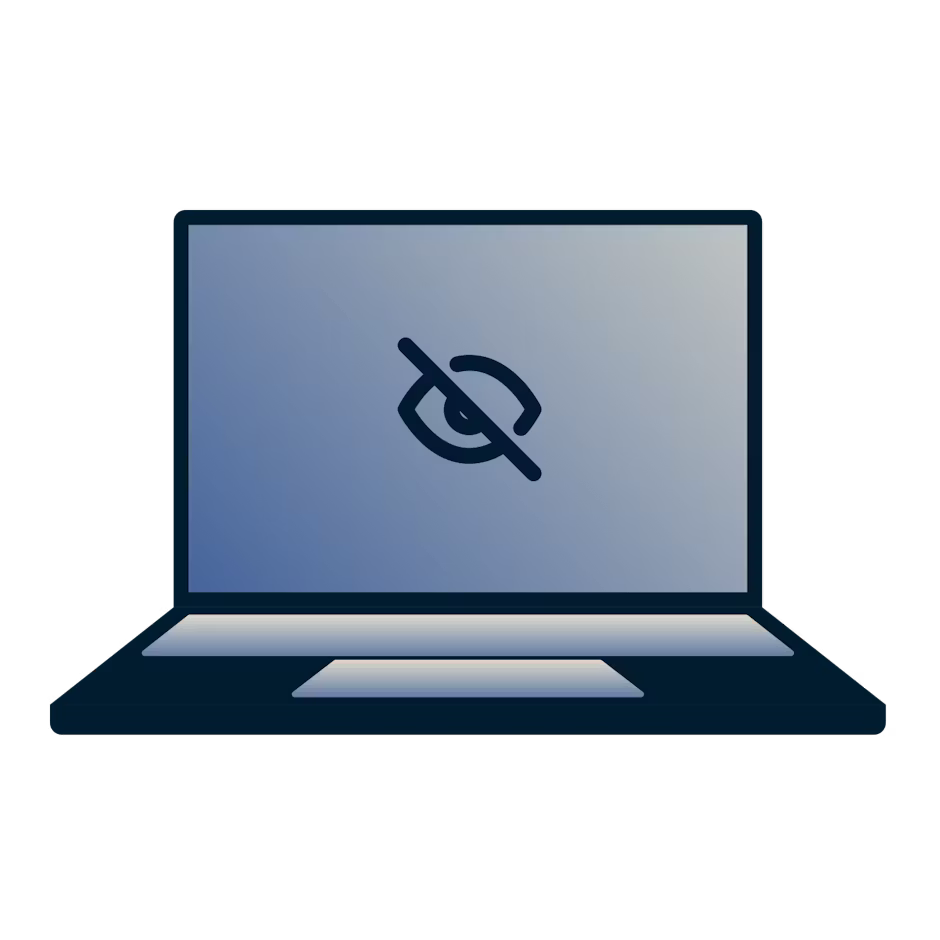 Bærbar computer med blokeret adgang til indhold og apps.