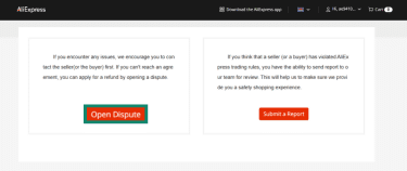 Open Dispute option on AliExpress