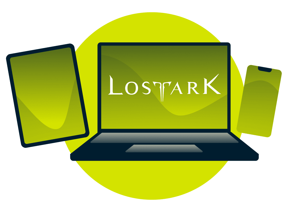 A variety of devices with the Lost Ark logo.