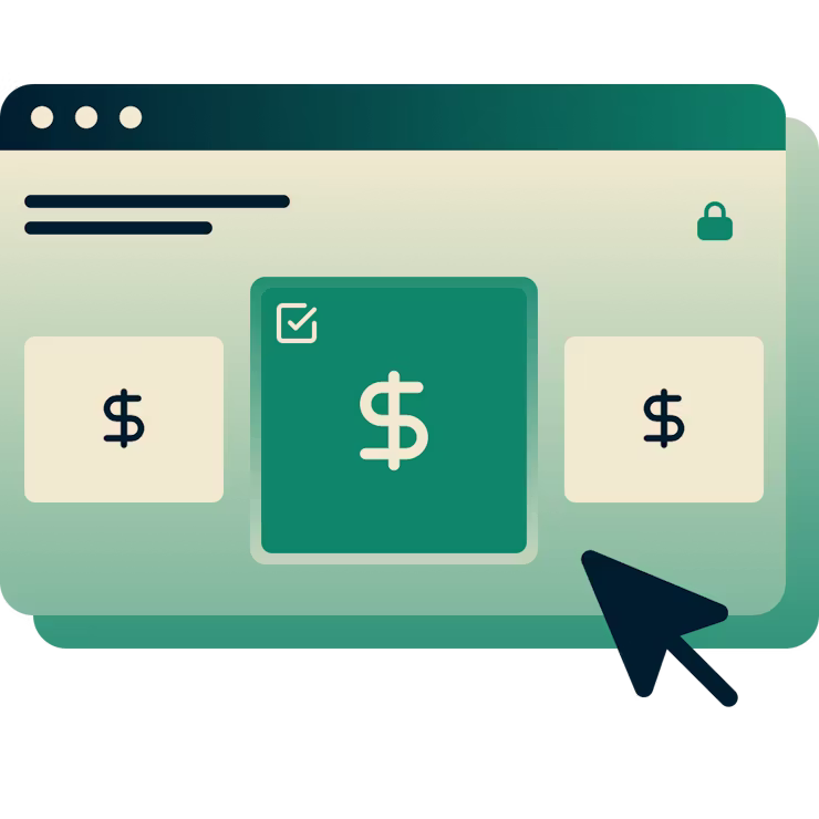 Page de commande montrant trois forfaits et un curseur sur le forfait en vert.