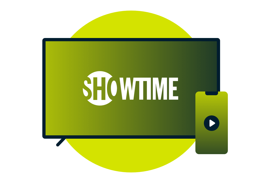 Un ordinateur portable et un téléphone avec le logo de Showtime.