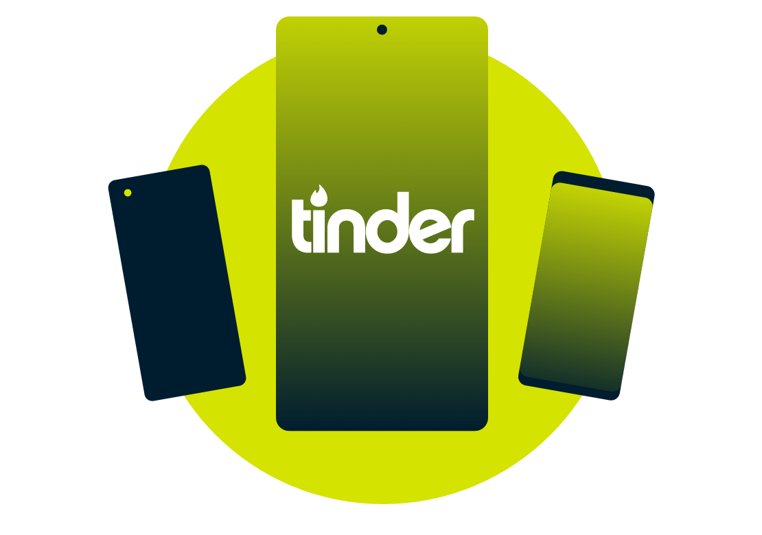 Tinderのロゴが入ったモバイル端末。