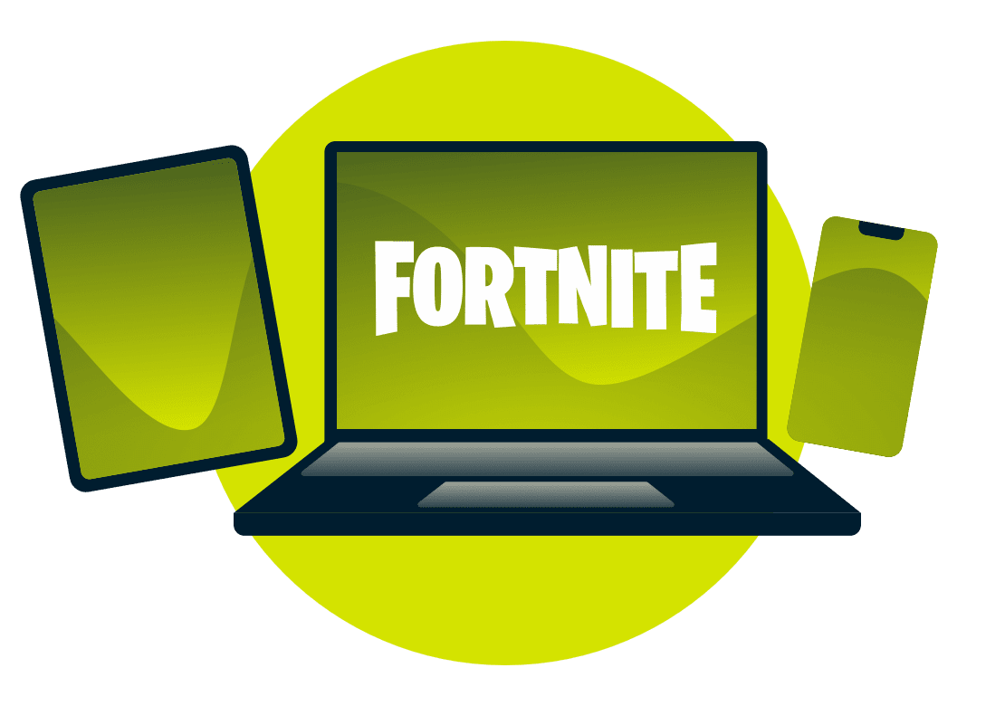 Varios dispositivos con el logotipo de Fortnite.