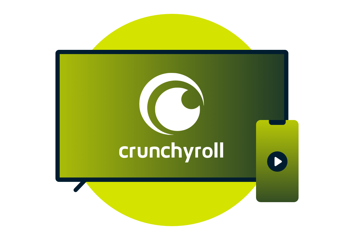 Schermo televisivo con logo Crunchyroll.