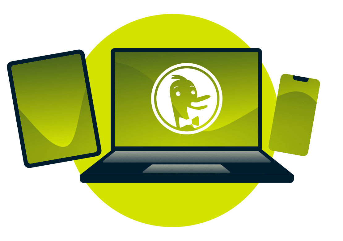 Устройства с логотипом DuckDuckGo.