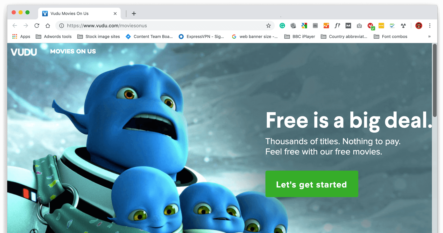 A screenshot of Vudu’s website showing Movies On Us.