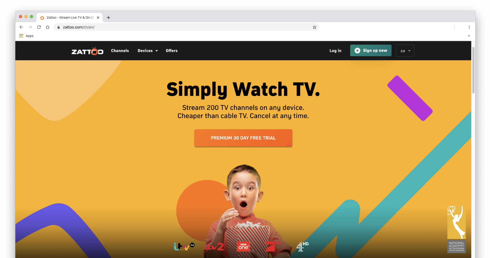 Skærmbillede af Zattoos hjemmeside.