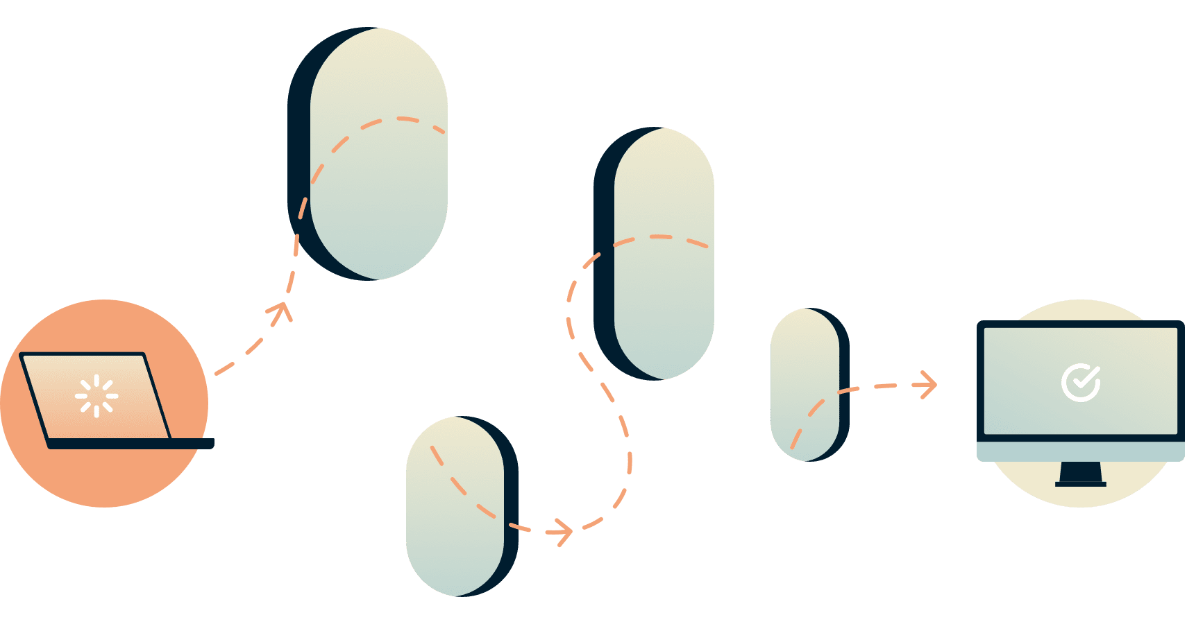 Kannettavan tietokoneen yhteys kulkee eri reikien kautta toiseen tietokoneeseen.