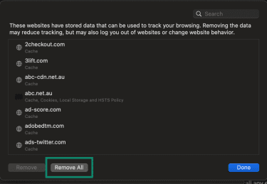 Remove all browser data in Safari to reduce tracking.