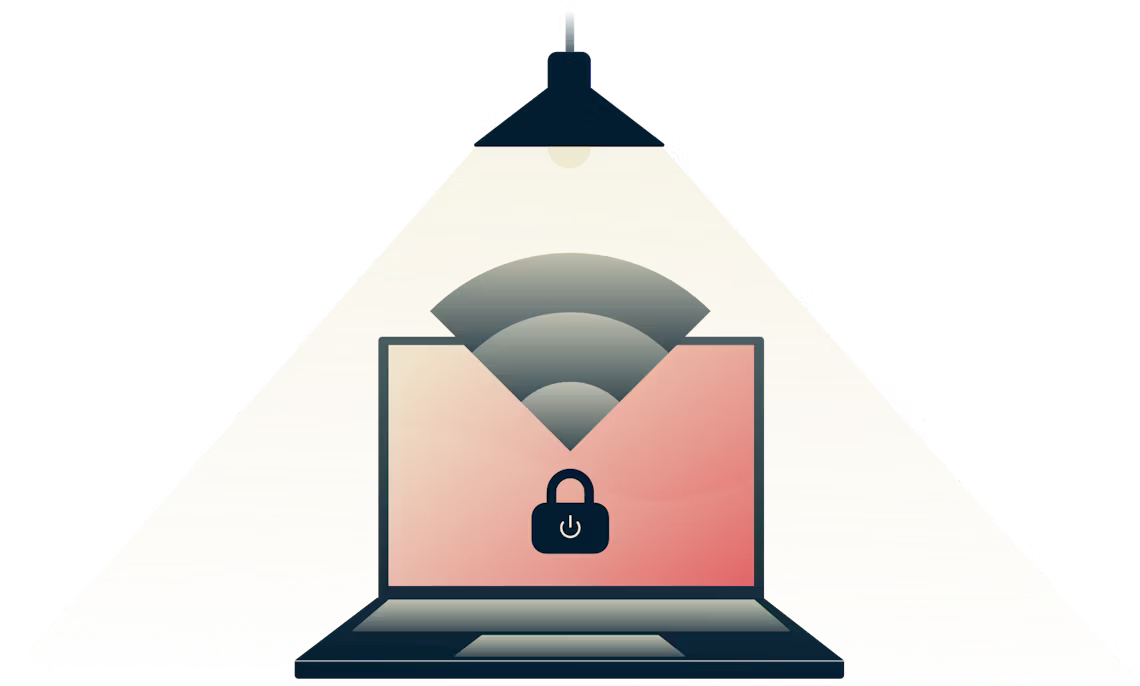 Wenn Ihre VPN-Verbindung unterbrochen wird, hält Network Lock den gesamten Internet-Datenverkehr an. Eine Lampe, die auf einen sicheren Computer leuchtet.