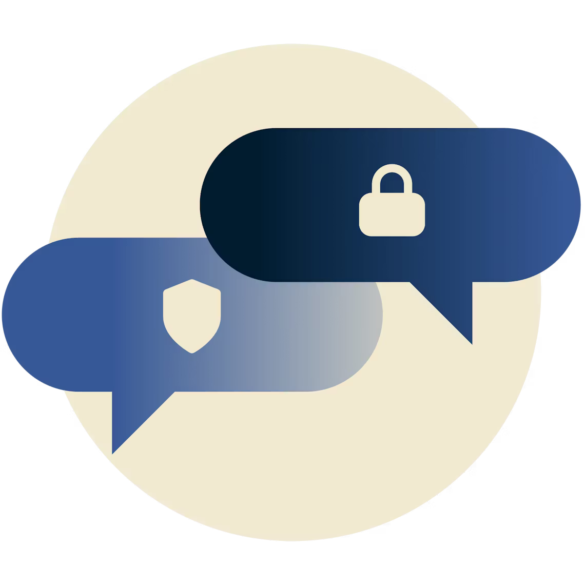 Chatbobler med en hængelås og et skjold.