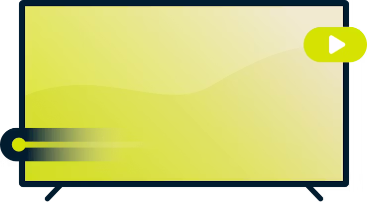 Spil bedre med en VPN: Et fjernsyn med en statuslinje og en afspilningsknap.