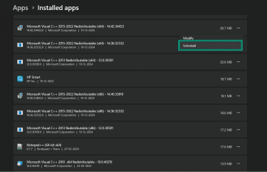 Uninstall option to uninstall apps on Windows.