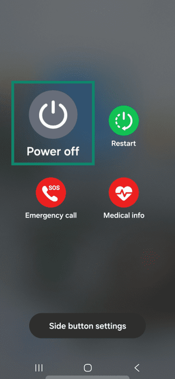 Power interface on an Android Samsung S23 with the Power off option highlighted.