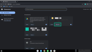 Remove button on a suspicious extension