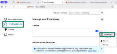 How to remove extensions on Mozilla Firefox.
