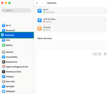 The Network page of macOS System Settings.