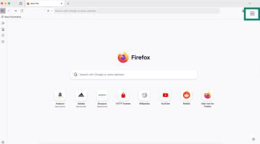 Firefox open on Windows PC with three-line settings menu icon highlighted