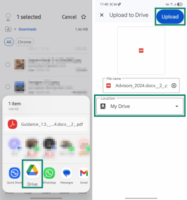 Choosing a Google Drive destination.