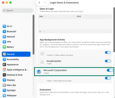 Toggle off apps under App Background Activity to prevent running in background.