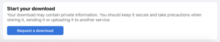 Botão para iniciar o download de informações do Facebook.