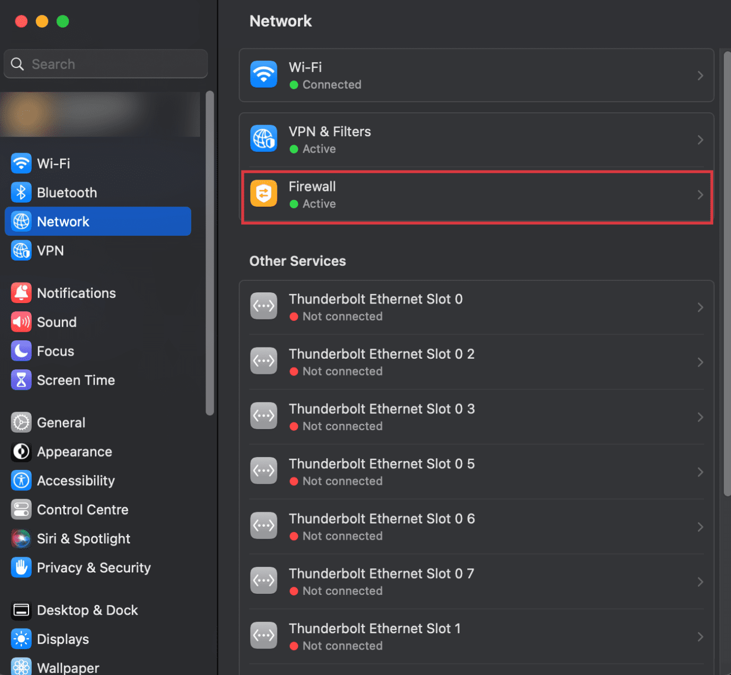 Screenshot: Firewall deaktivieren, um unter Mac Port 443 freizuschalten